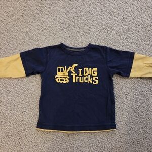 Carters 2T Kids Navy & Yellow 'I Dig Trucks' Long Sleeve Toddler Shirt